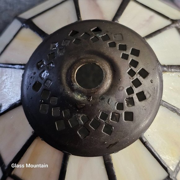 SOLD - Tiffany Style Small Stained Glass Floral Mauve Red Blue Green Lamp Shade - Picture 4 of 7